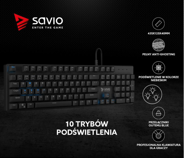 SAVIO Tempest RX FULL Outemu BLUE, LED niebieski, NKRO, Anty-ghosting SAVGK TEMPEST FULL BLUE - 1462252 - zdjęcie 10